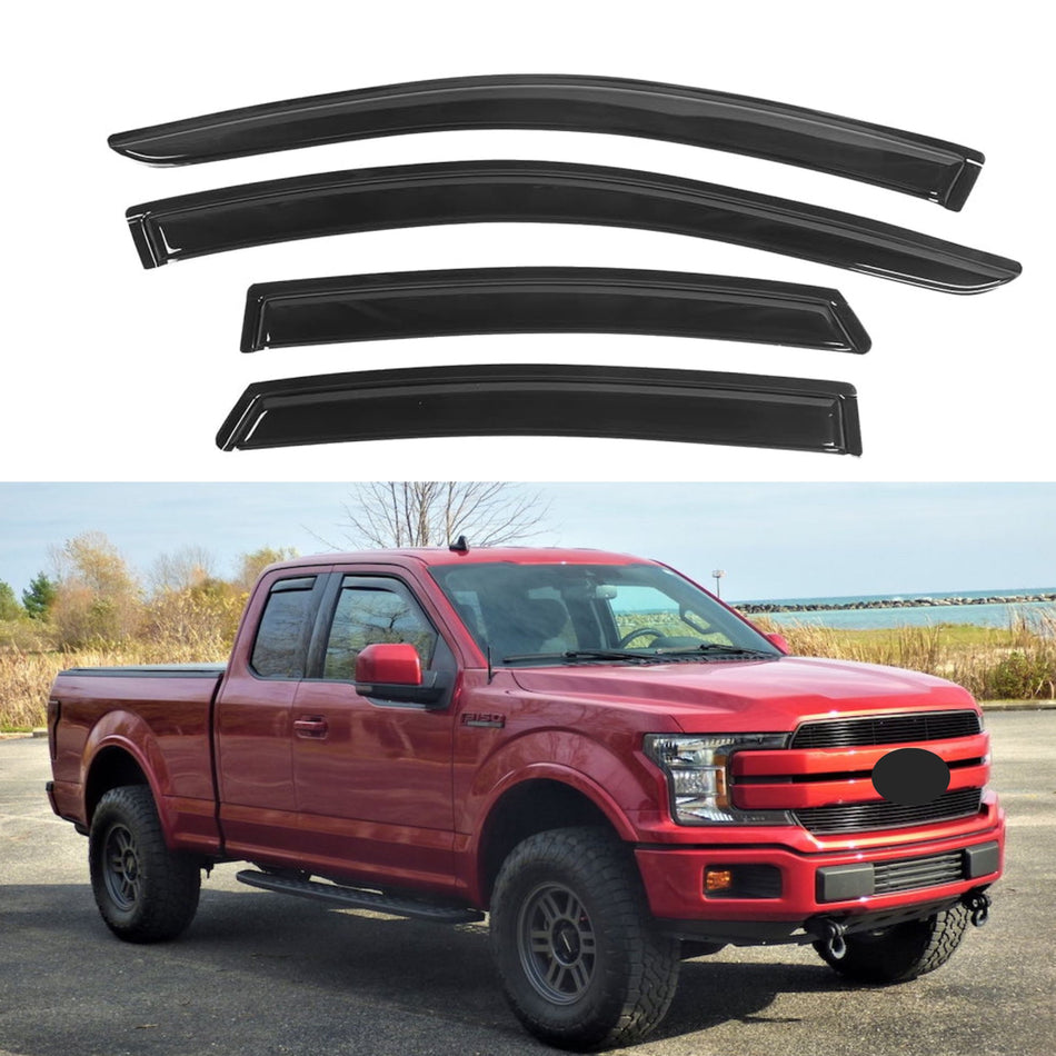 Window Visors for Ford F-150 SuperCab 2015-2024 & Ford F-150 Raptor F-250 F-350 F-450 SuperCab 2017-2024 & Ford F-550 Super Duty SuperCab 2017-2022, 4-Piece