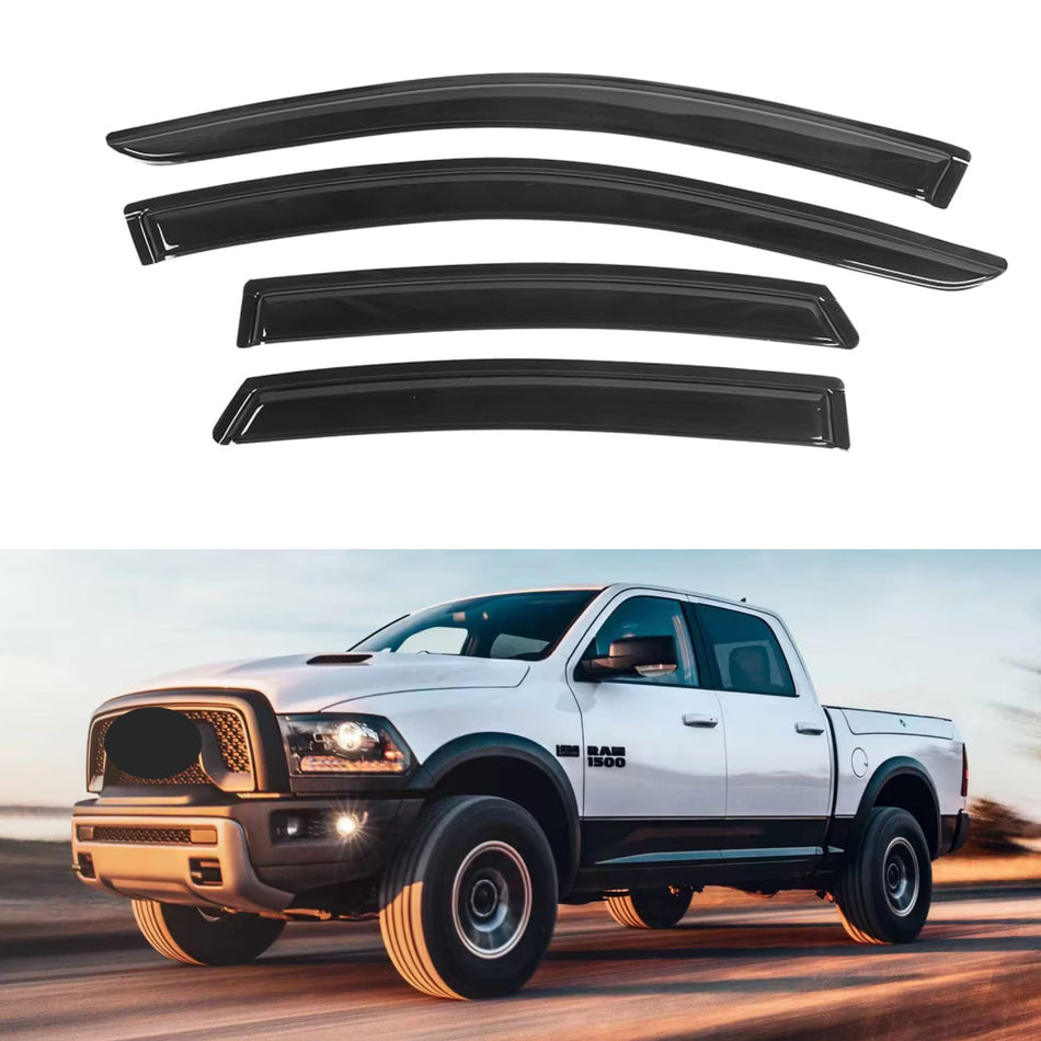 Window Visors for RAM 1500 Crew Cab 2009-2018, RAM 1500 Crew Cab 2019-2023 (Classic Body Only), RAM 2500 & 3500 Mega & Crew Cab 2010-2024, 4-Piece