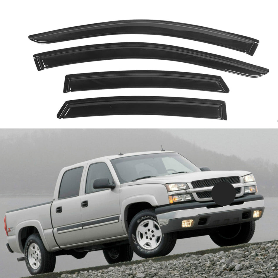 Window Visors for Chevrolet Silverado 1500/2500/3500 Classic/Crew 2001-2007 & GMC Sierra 1500/2500/3500 Classic/Crew 2001-2007 & Chevrolet Avalanche 2002-2006 & Chevrolet Suburban 2002-2006 & Cadillac Escalade EXT 2002-2006 GMC Yukon XL 2002-2006, 4-Piece