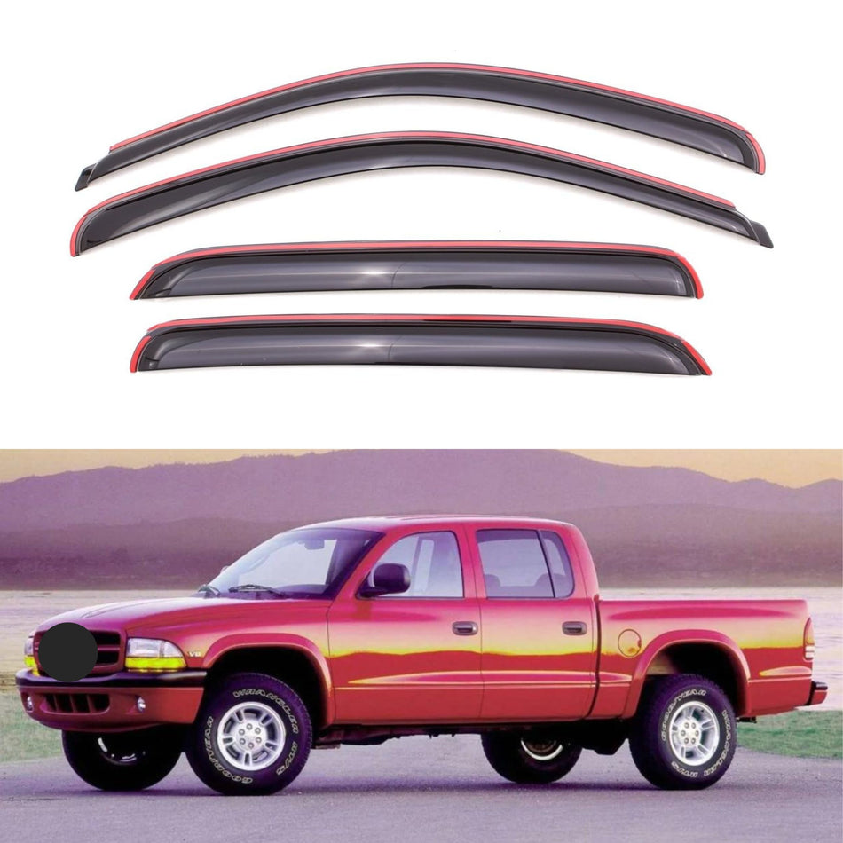 Side Window Deflectors for Dodge Dakota Crew Cab 2000-2004, 4-Piece