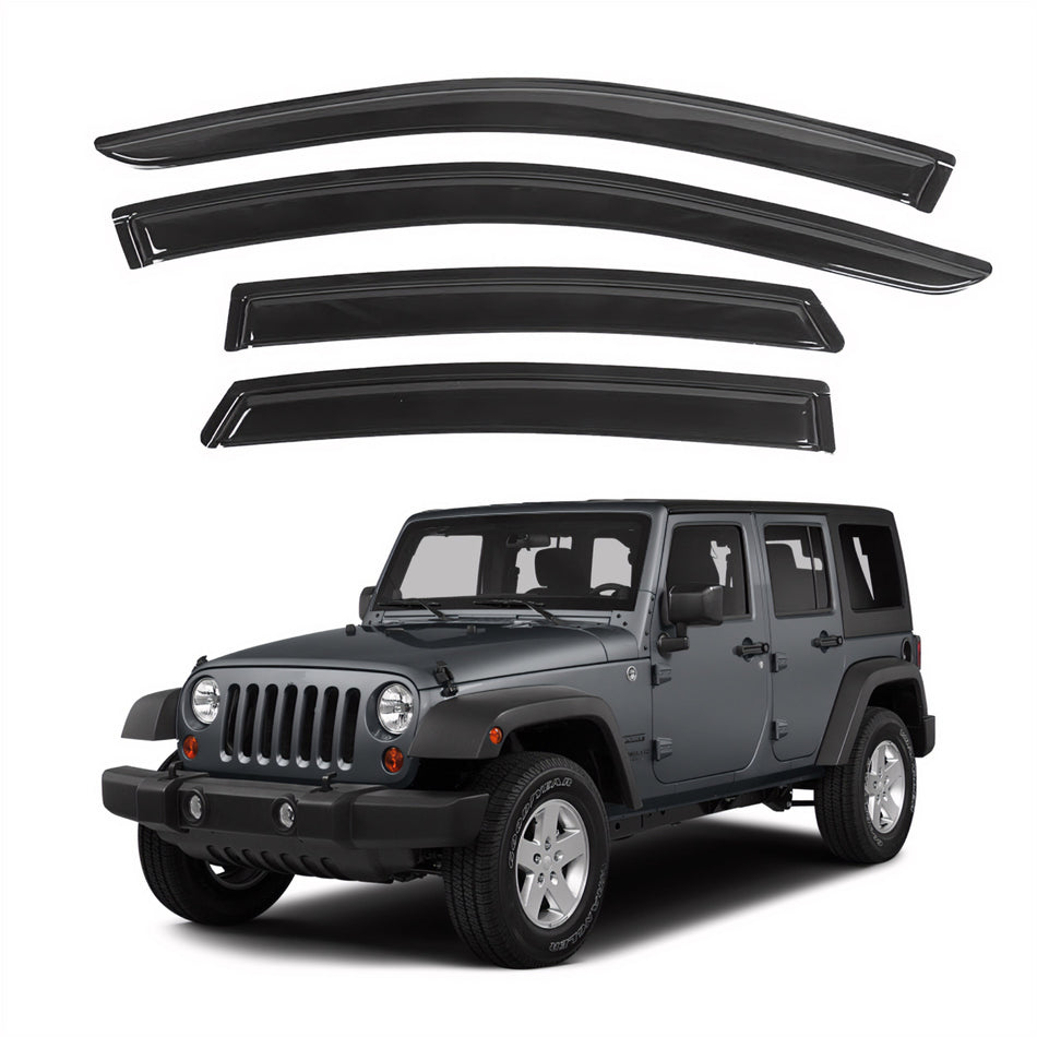 Window Visors for Jeep Wrangler JK Unlimited 4-Door 2007-2018, 4-Piece