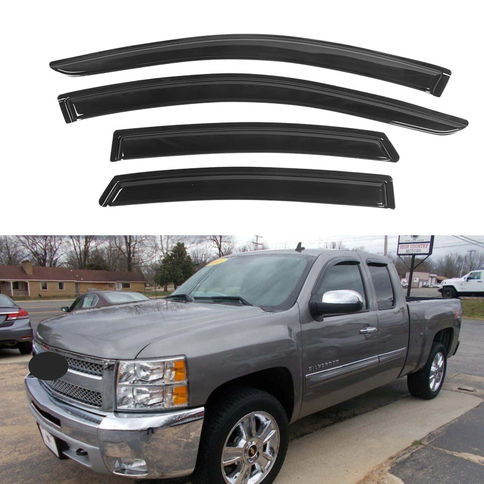 Window Visors for Chevrolet Silverado 1500 Extended Cab 2007-2013 & Chevrolet Silverado 2500HD 3500HD Extended Cab 2007-2014 & GMC Sierra 1500 Extended Cab 2007-2013 & GMC Sierra 2500HD 3500HD Extended Cab 2007-2014, 4-Piece