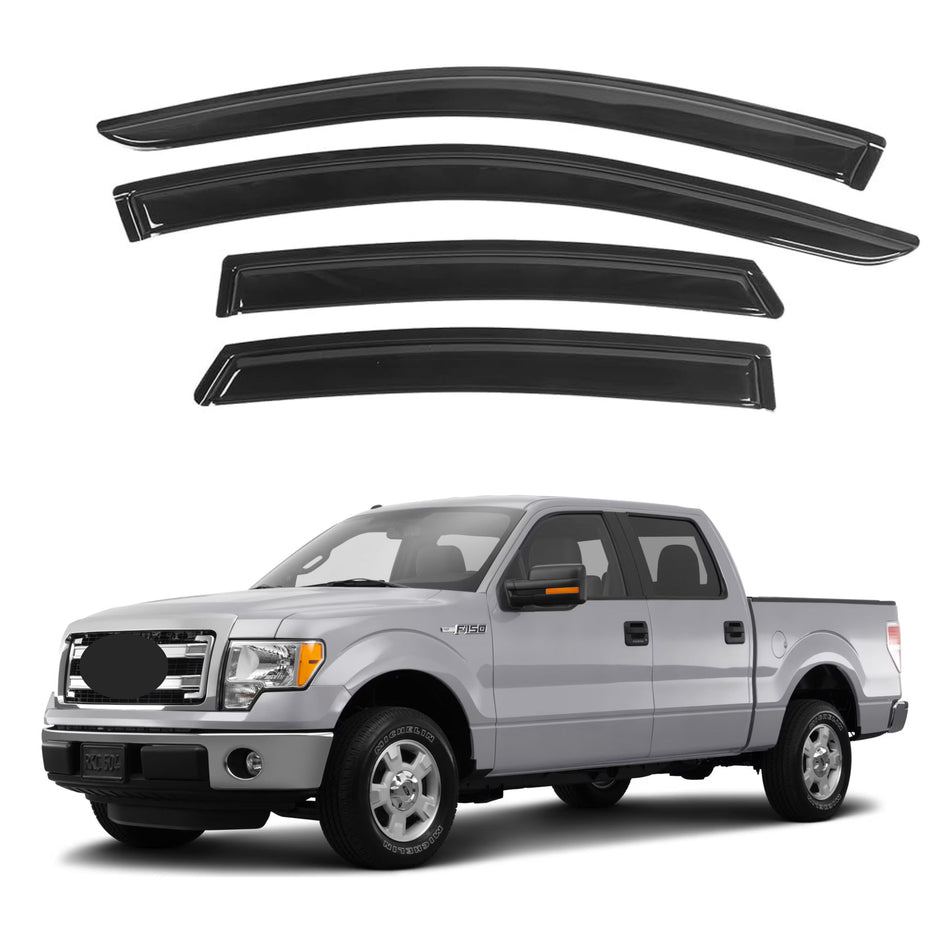 Side Window Deflectors for Ford F-150 SuperCrew 2009-2014 & Ford F-150 SVT Raptor SuperCrew 2010-2014, 4-Piece