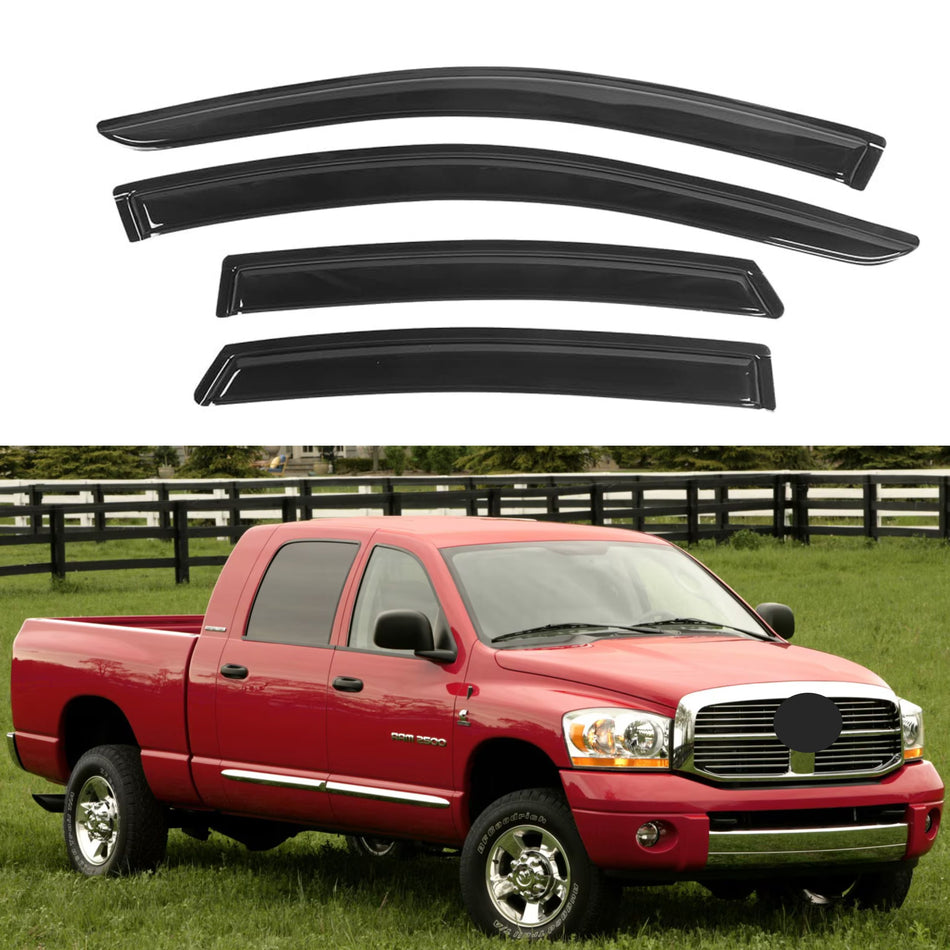 Window Visors for Dodge Ram 1500 Quad Cab 2002-2008 & Dodge Ram 2500/3500 Quad Cab 2003-2009, 4-Piece