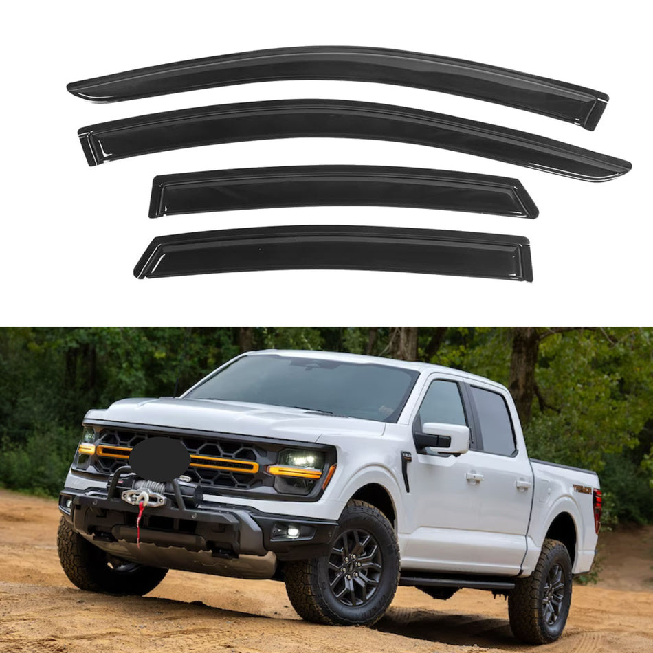 Window Visors for Ford F-150 SuperCrew 2015-2024 & Ford F-150 Raptor SuperCrew 2017-2024 & Ford F-250 F-350 F-450 F-550 Super Duty SuperCrew 2017-2024, 4-Piece