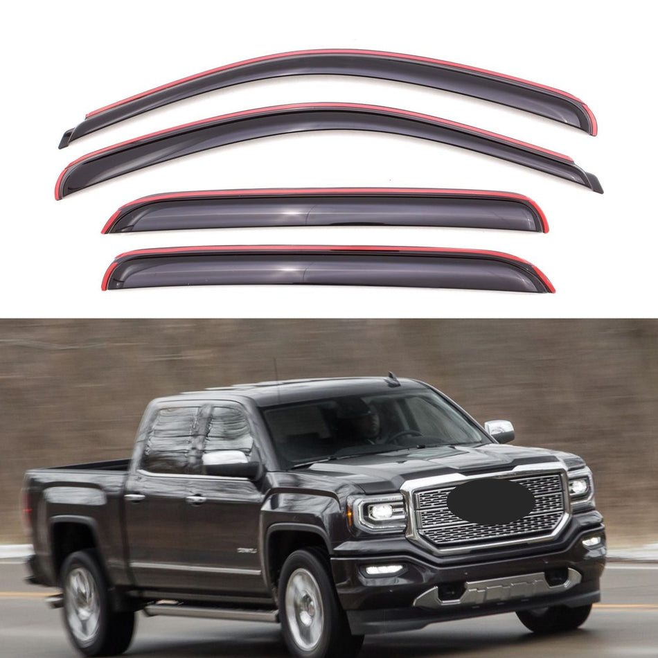 Window Visors for GMC Sierra 1500 Crew Cab 2014-2018 & GMC Sierra 2500HD 3500HD Crew Cab 2015-2019 & Chevrolet Silverado 1500 Crew Cab 2014-2018 & Chevrolet Silverado 2500HD 3500HD Crew Cab 2015-2019, 4-Piece